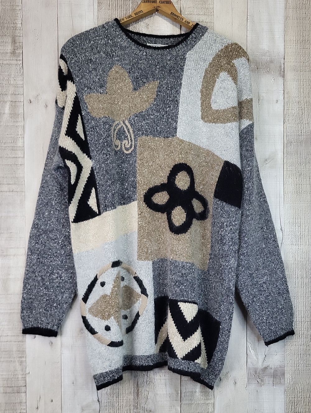 J.G Hook Nell Flowers Abstract Pattern Gray & Beige Women's Sweater. Size Large